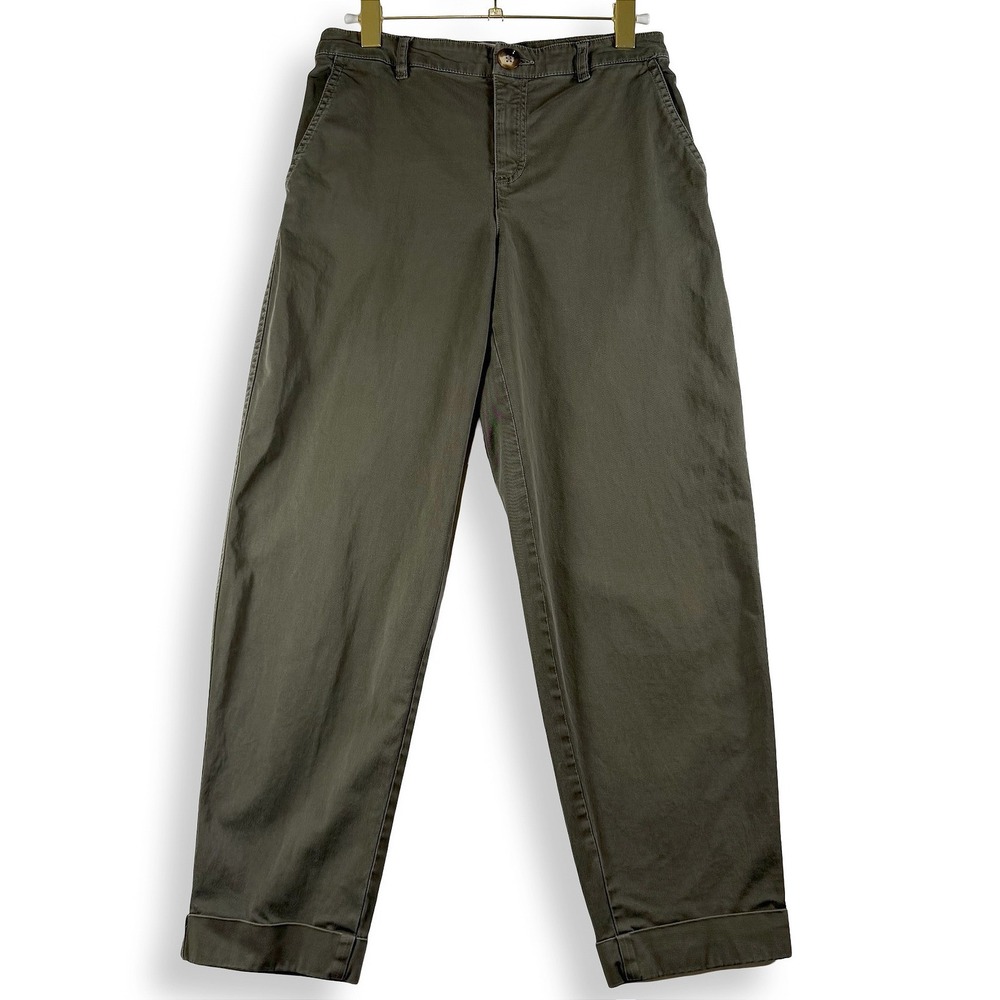 Women's Olive Green Chino Pants Size 4 High Rise Tapered Cuffed Ankle Trousers